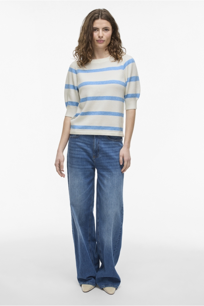 VIRIL 2/4 SLEEVE O-NECK STRIPE KNIT 14108479 WHITE ALYSSUM/BLISSFUL BLUE